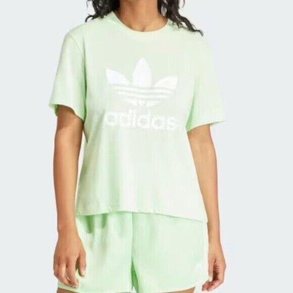 ADIDAS Women’s Adicolor Trefoil Boxy T-Shirt Semi Green Spark Size L NEW - Picture 1 of 6